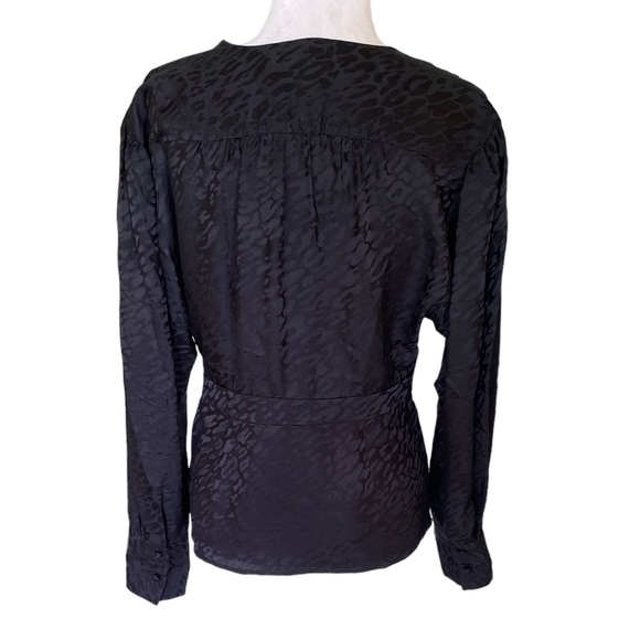 The Kooples Black Silk Leopard Print Faux Wrap Cropped Peplum Blouse - M - Picture 5 of 12
